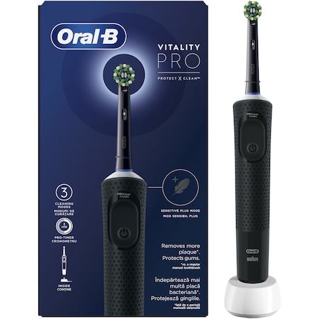 Periuta de dinti electrica Oral-B Vitality Pro, Curatare 2D, 3 programe, 1 Incarcator, 1 capat, Negru