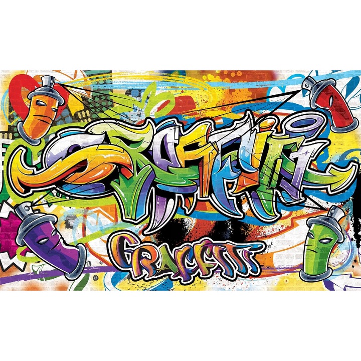 Fototapet Copii Graffiti Pentru un Baiat 254x184 cm, Modern Vlies Tapet, Camera Copilului Baiatului