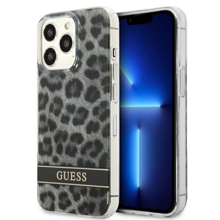 Husa Guess GUHCP13LHSLEOK compatibila cu iPhone 13 Pro, Leopard, Gri