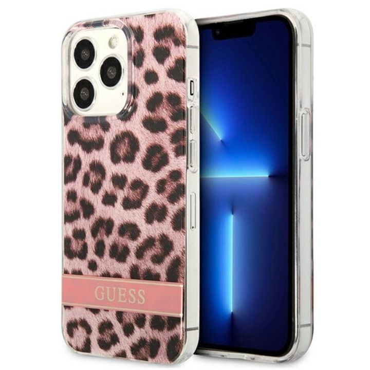 Husa Guess GUHCP13XHSLEOP compatibila cu iPhone 13 Pro Max, Leopard, Roz