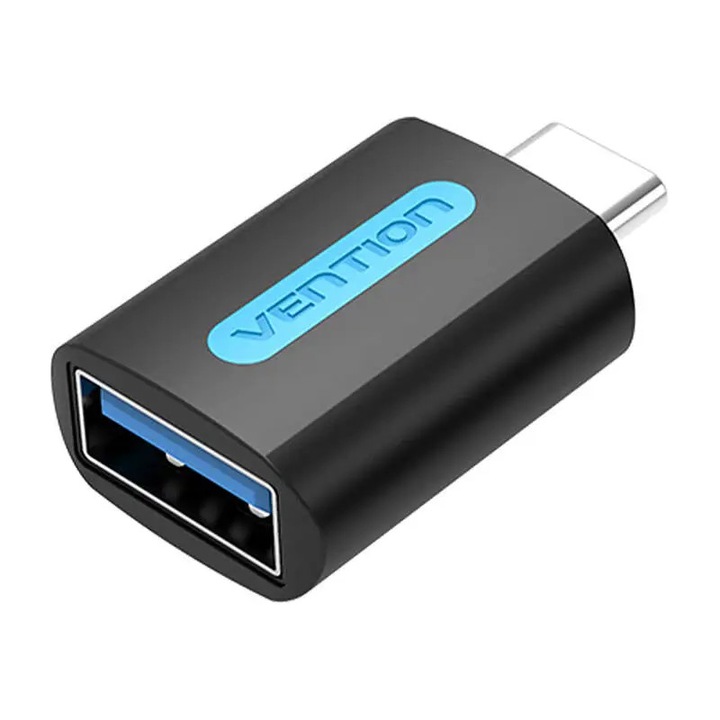 Adaptor USB OTG Vention, USB Type-C (T) la USB 3.0 gen 1 (M), rata transfer 5 Gbps, invelis PVC, negru