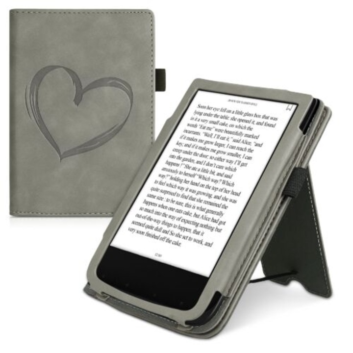PocketBook Touch Lux 5/Touch Lux 4/Touch HD 3 készülékhez készült tok, ökobőr, szürke, Kwmobile, 54817.04