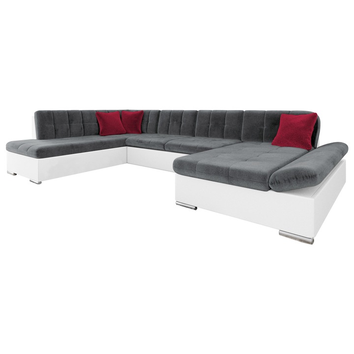 Coltar rabatabil Genero, MIRJAN24, dreapta, alb / gri / rosu, 205x345x76 cm