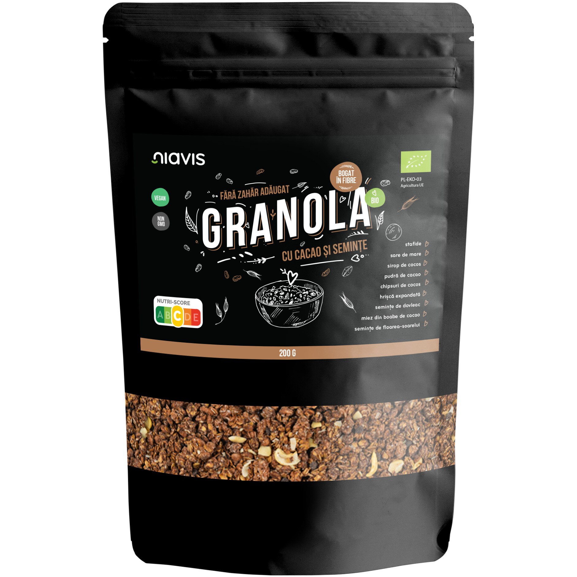 Granola cu cacao si seminte Niavis, Ecologica/BIO, 200g