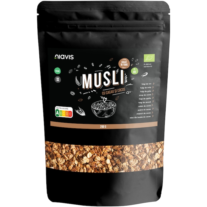 Musli cu cacao si cocos Niavis, Ecologic/BIO, 200g
