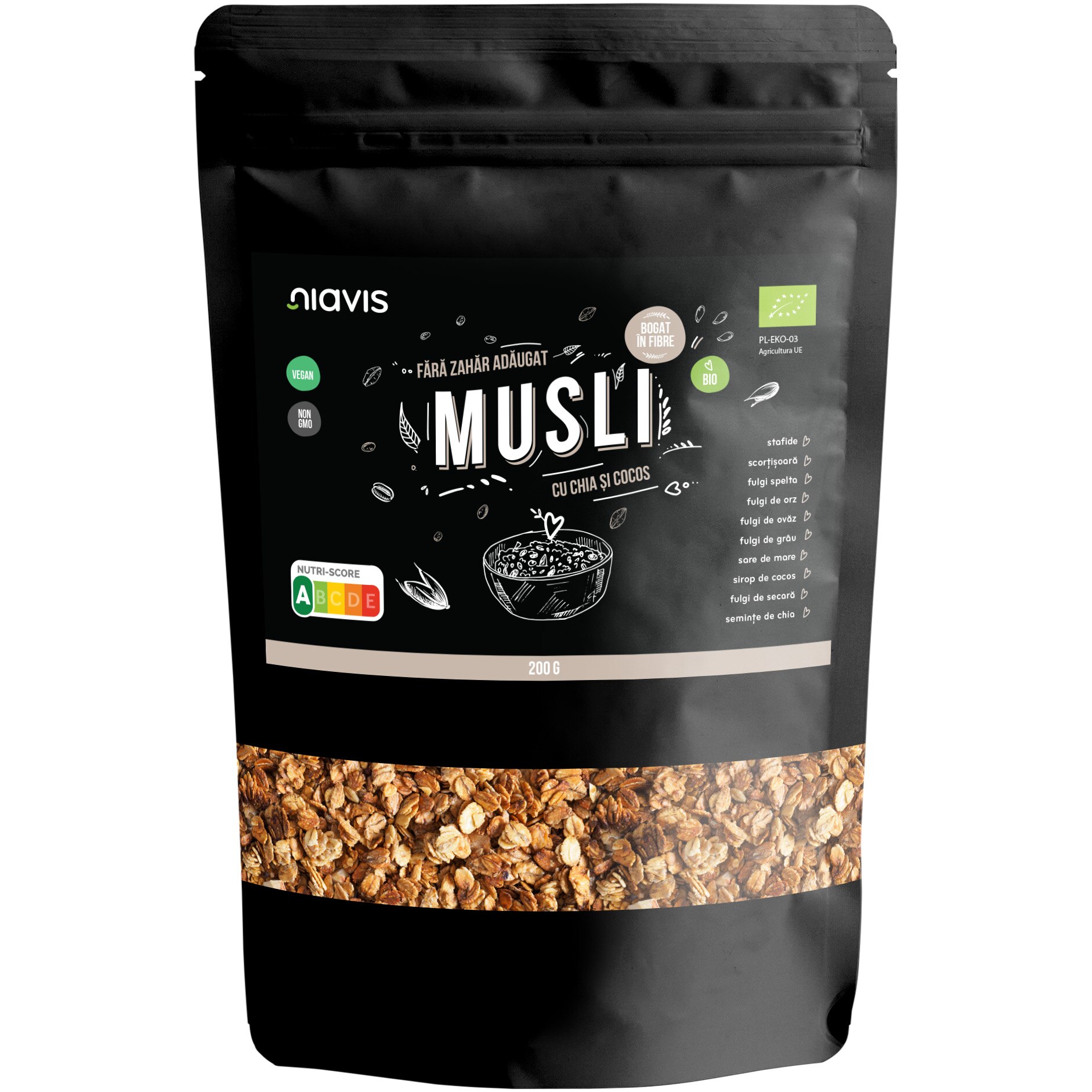 Musli cu chia si cocos Niavis, Ecologic/BIO, 200g