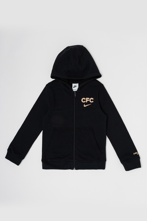 Nike, CFC cipzáros futballpulóver kapucnival és logós részlettel, Fekete