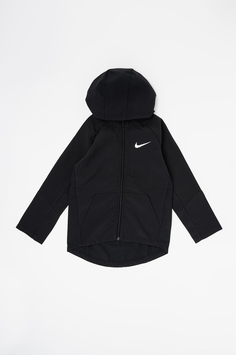 Nike, Dri-FIT cipzáros sportpulóver kapucnival és aszimmetrikus alsó szegéllyel, Koptatott fekete