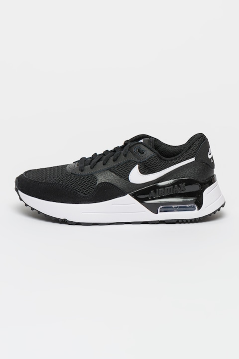 Nike, Спортни обувки Air Max System с велур и мрежа, Черен