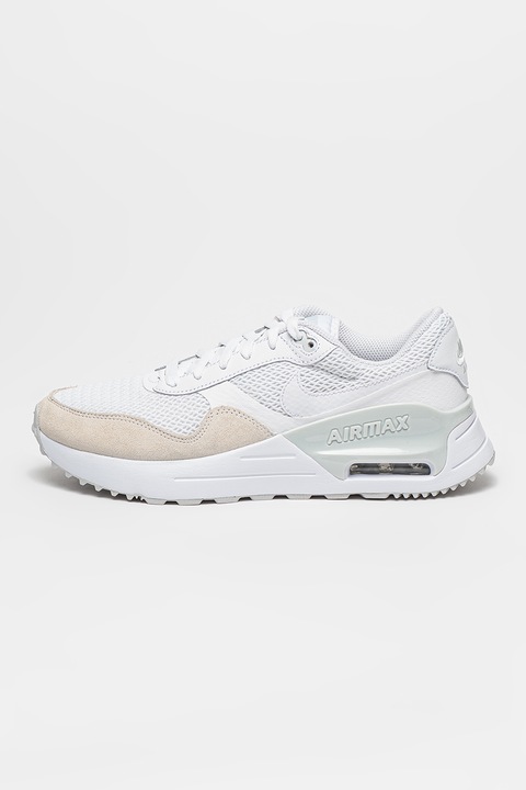 Nike, Спортни обувки Air Max System с велур и мрежа, Бял, 12