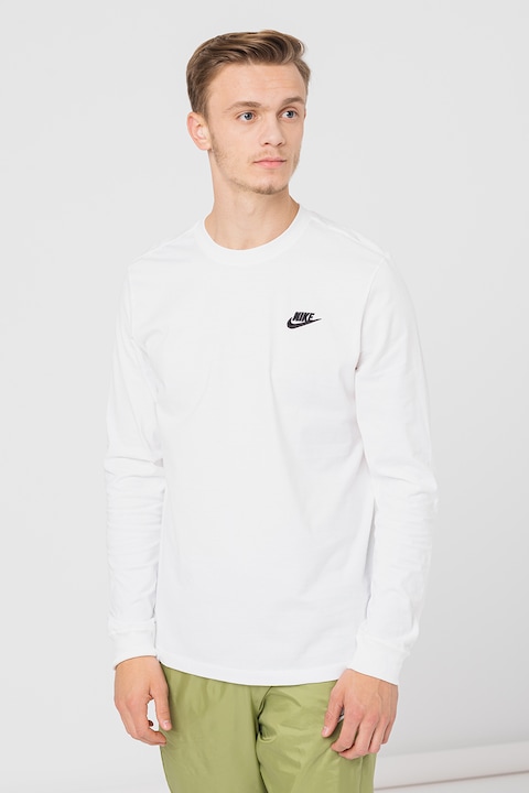 Nike, Блуза Sportswear Club с бродирано лого, Бял