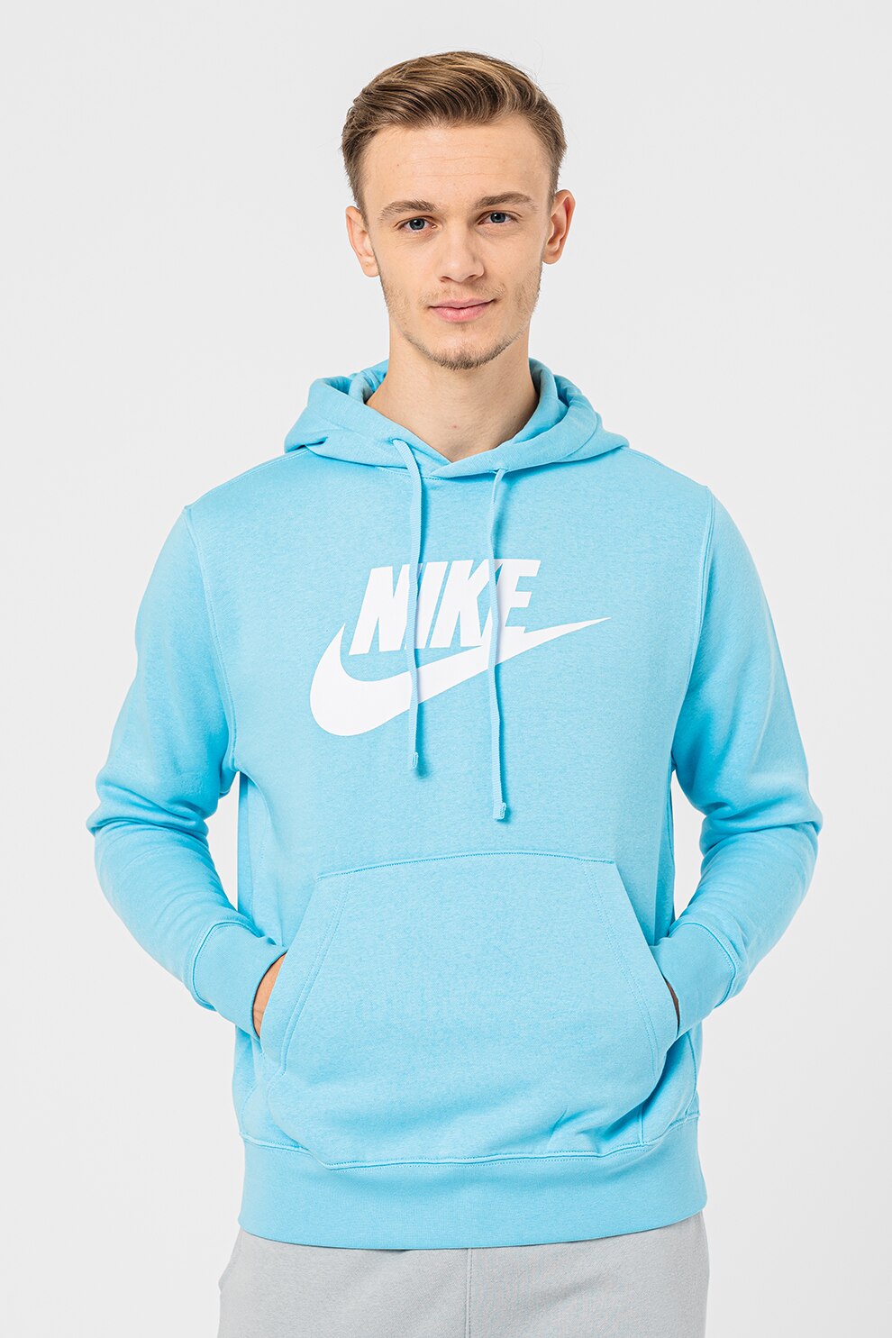 Nike, Худи Sportswear Club с лого и джоб кенгуру, Небесносин, L - eMAG.bg