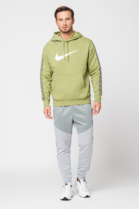 Nike, Húzózsinóros kapucnis pulóver logós részletekkel az oldalrészen, Olivazöld