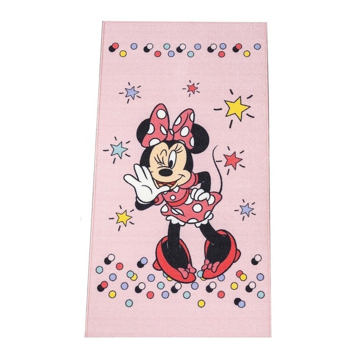 Covor copii Disney Minnie, Zorluteks, Baza antiaderenta, Poliamida, 80x150 cm, Multicolor