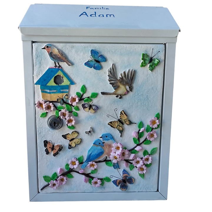 Korróziógátló horganyzott acélból készült belső/külső postaláda, kerítés vagy fal, Tracolla Handmade, 300x215x70 mm, 2 kulcs, fehér