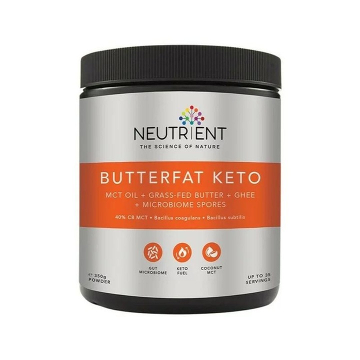 Butterfat Keto MCT Powder – C8 MCT din Cocos, Ghee & Unt Grass-Fed, Energie Keto & Post Intermitent, Neutrient, 350 g