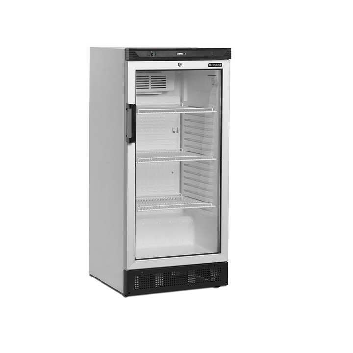 Хладилна витрина TEFCOLD, FS1220, за напитки, 190 л, H 131.5 см, 2-10 C, вентилационно охлаждане, вграден термометър, заключване, автоматично размразяване, реверсивна врата, черно/бяло