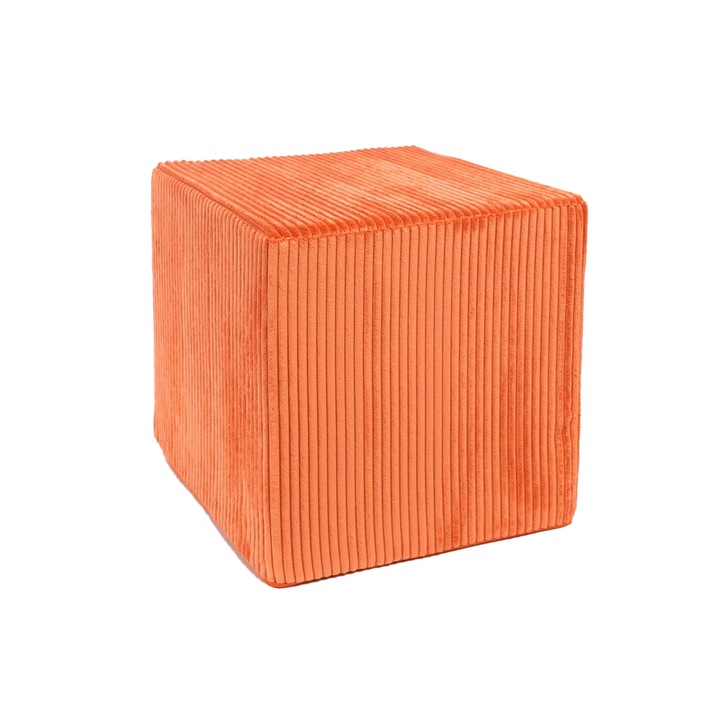 Fotoliu Puf Ecopuf Cube, 40x40 cm, din Velur Catifelat Portocaliu Vibrant, Ergonomic si Ultra-Confortabil, Perfect pentru Relaxare Moderna Acasa si Birou, Usor de Intretinut, Durabil si Versatil in Orice Spatiu Interior