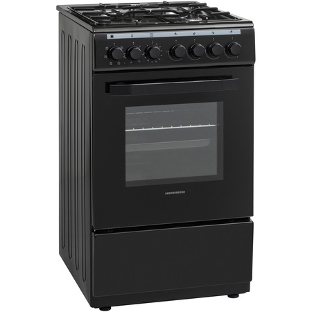 Aragaz Heinner HFSC-V60LITGC-BK, Mixt, 4 arzatoare, Aprindere electrica plita, Dispozitiv de siguranta plita, Cuptor electric, 6 functii, Timer, Grill, Duze GPL incluse, Tava si gratar cromat, 60 cm, Negru