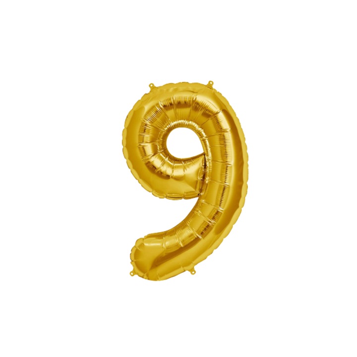 Балон за рожден ден, номер 9, Златист, 40 см