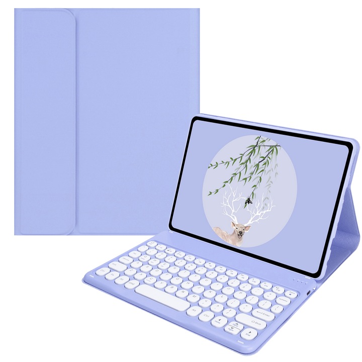 Калъф за таблет с клавиатура, Съвместим с Samsung Galaxy Tab A8, 10.5'', Безжичен, Лилав