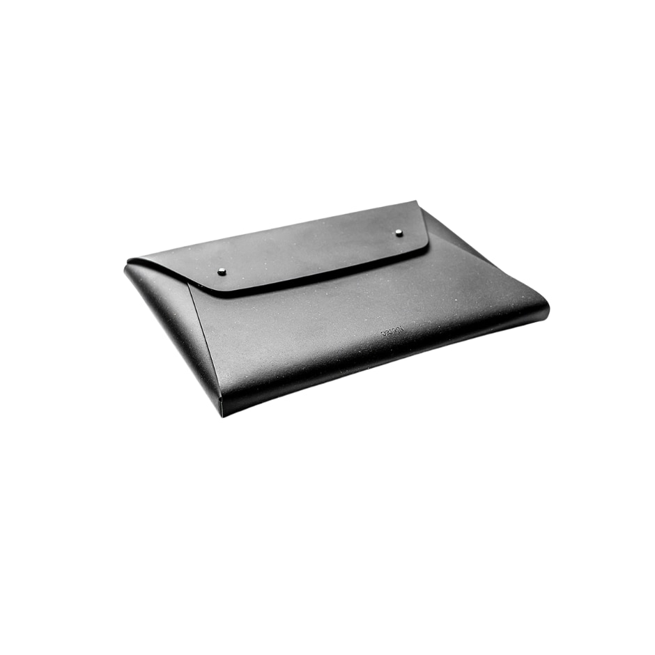 Husa plic compatibila Macbook 13 din piele naturala reciclata, negru, ORIGIN