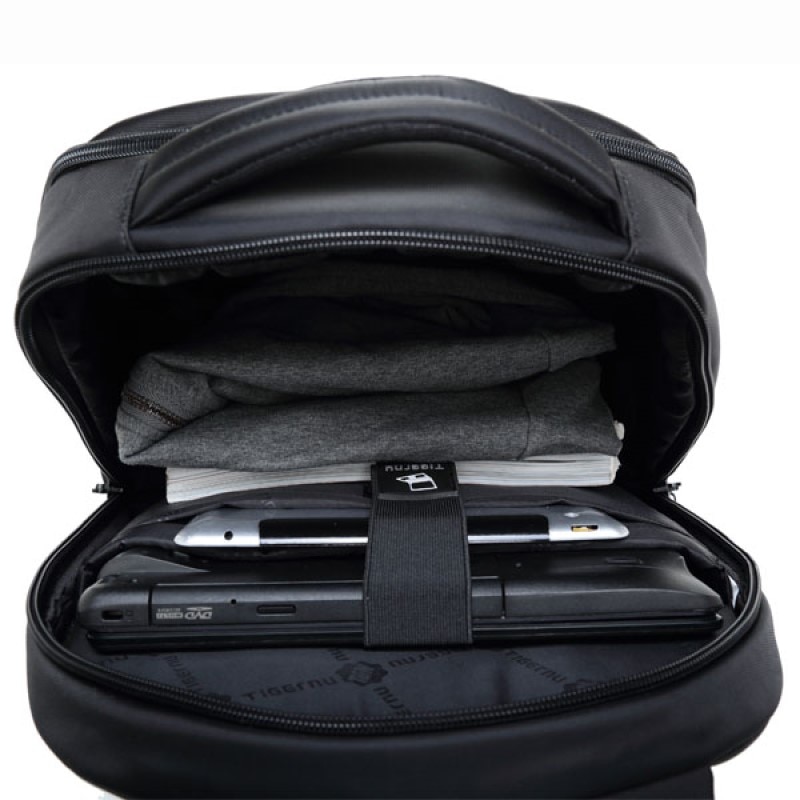 Rucsac laptop 15.6", casual, impermeabil, cu buzunar antifurt, Tigernu, 48x33x15 cm, Negru/Albastru