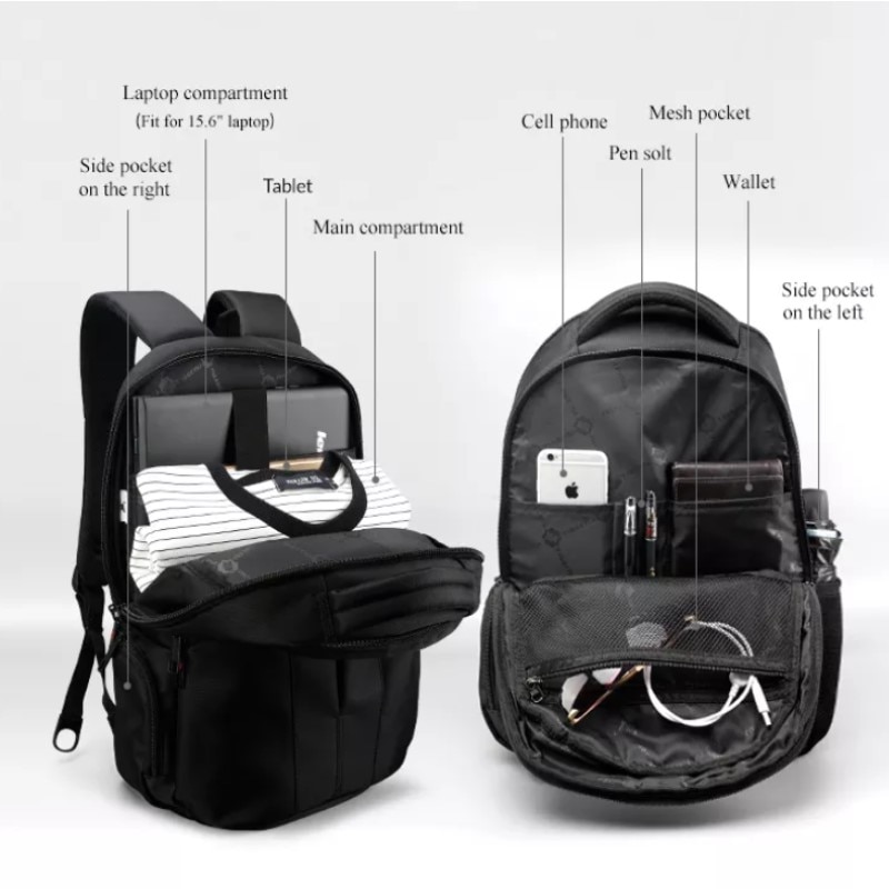 Rucsac laptop 15.6", casual, impermeabil, cu buzunar antifurt, Tigernu, 48x33x15 cm, Negru/Albastru