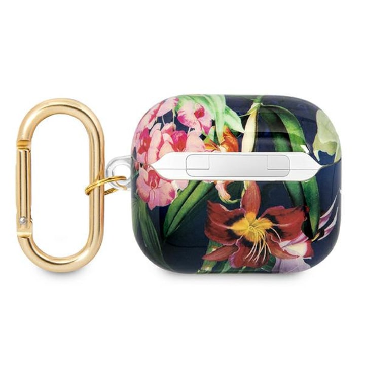 Калъф Guess GUA3HHFLB за AirPods 3, син, Flower Strap Collection