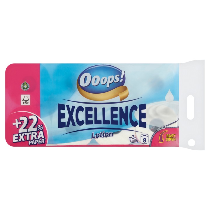 Ooops! Excellence Lotion 3 rétegű toalettpapír, 8 tekercs