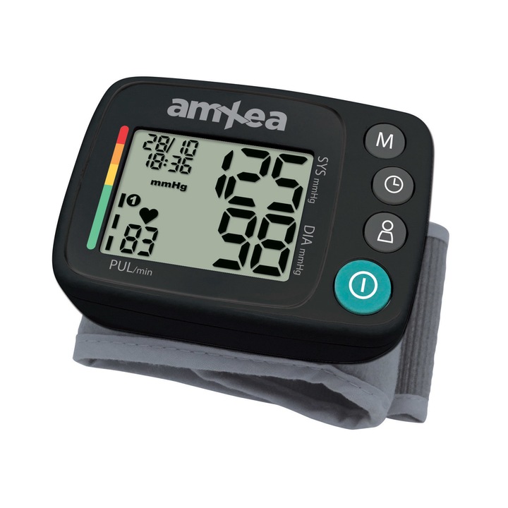 amXea BM520 csuklós vérnyomásmérő Fekete, 2x120 memória, szisztolés/diasztolés, mandzsetta 13,5-21,5 cm, átlátszó műanyag tárolódoboz