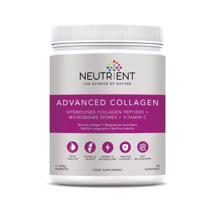 Advanced Collagen Powder – Colagen Hidrolizat Tip I & III, Vitamina C & Probiotice, Piele, Oase & Articulatii, Neutrient, 350 g