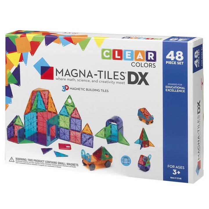 Set de construit magnetic, 48 de piese, Magna-Tiles Clear Colors