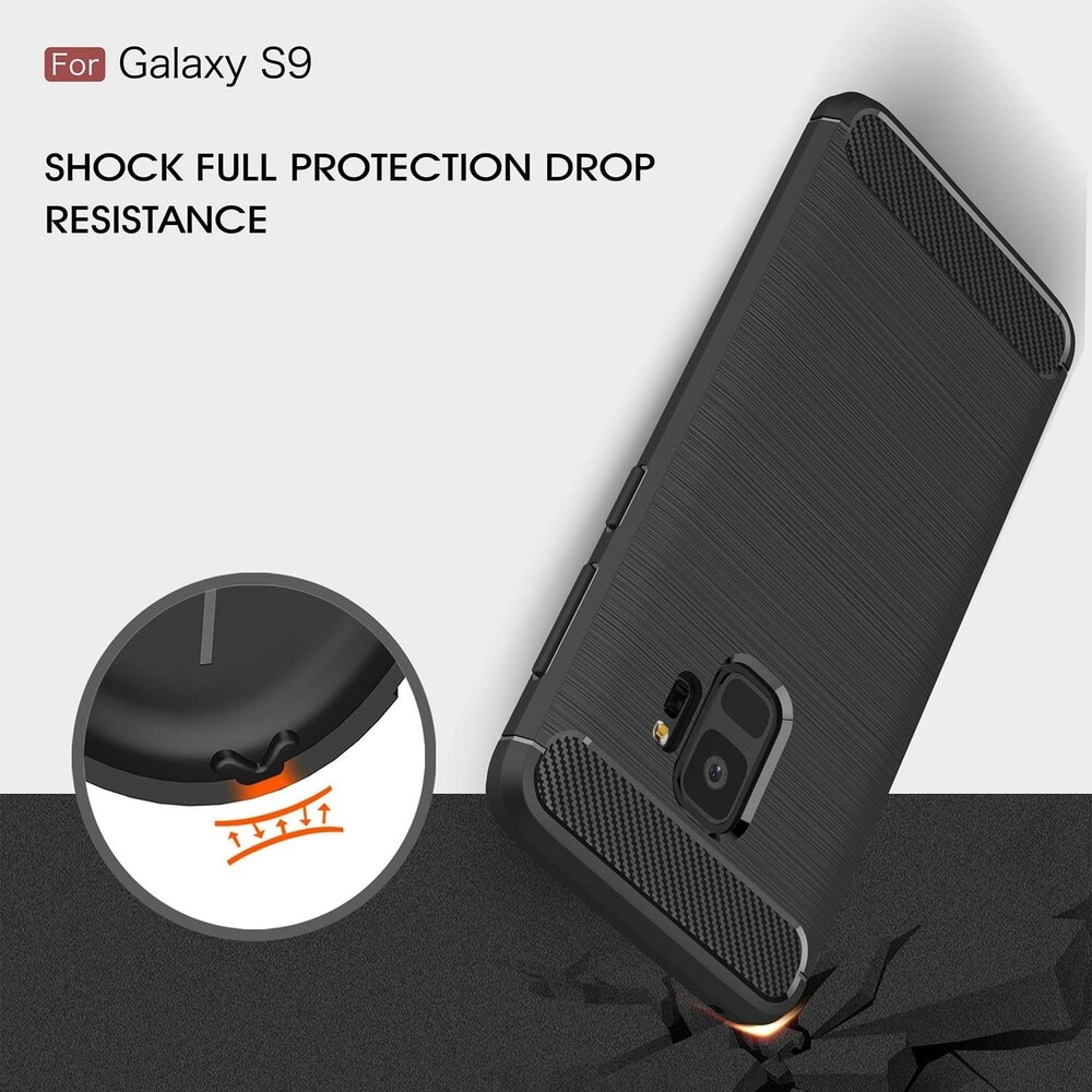Husa compatibila cu Samsung Galaxy S9 TPU Ultra Protect Slim Anti-Soc, Fibra de Carbon, Negru