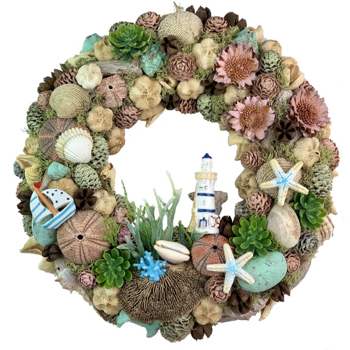 Coronita decorativa cu tematica marina, handmade, multicolor, 30 cm