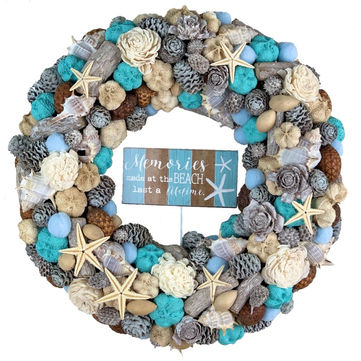 Coronita decorativa pentru usa cu materiale naturale, multicolor, 30 cm