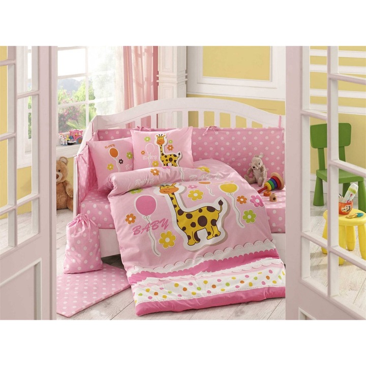 100% pamut baba ágynemű szett, 4 db, 100x150 cm, Hobby Home, Puffy Pink