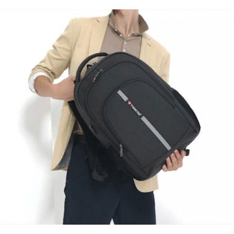 Rucsac laptop 15.6", casual, impermeabil, cu port incarcare USB, Tigernu, 45x30x15 cm, Negru