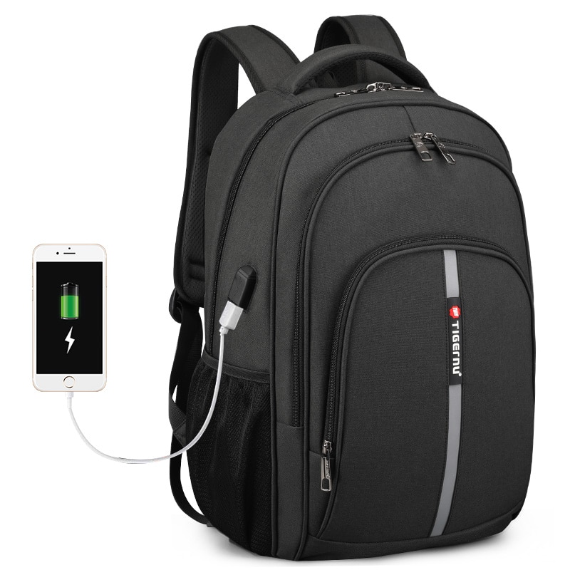 Rucsac laptop 15.6", casual, impermeabil, cu port incarcare USB, Tigernu, 45x30x15 cm, Negru