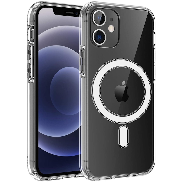 Husa din silicon de tip MagSafe compatibila cu iPhone 11, protectie camera, antialunecare, transparenta