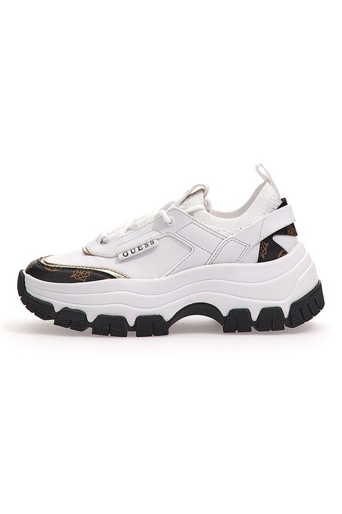 Guess, Спортни обувки от еко кожа с масивен ефект, Бял/Кафяв