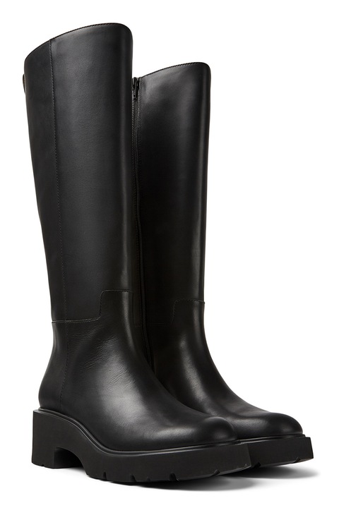 Camper, Cizme de piele lungi pana la genunchi cu toc masiv, Negru, 40