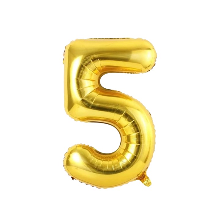 Балон за рожден ден, номер 5, златен, 40 см