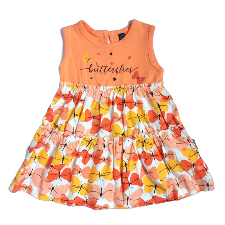 Rochie lejera de vara pentru fetite, Miniworld, Model Fluturi, Portocaliu