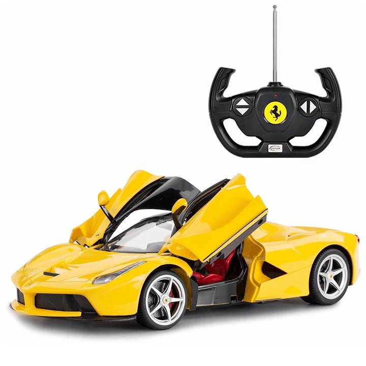 Masina Ferrari, Rastar, Plastic, 6 ani, 33 cm, Galben