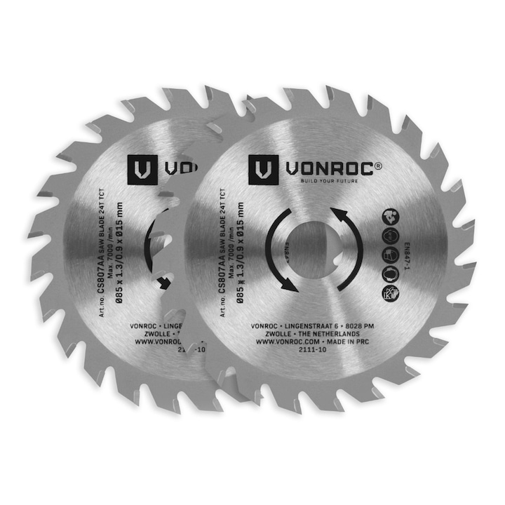 Комплект дискове за циркуляр VONROC, CS807AA, 2 броя, 85x15 мм, 24 зъба