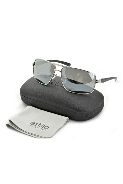 Ochelari de soare pentru barbati, Estillo, Lentile polarizate, Negru/Argintiu, Marime Universala