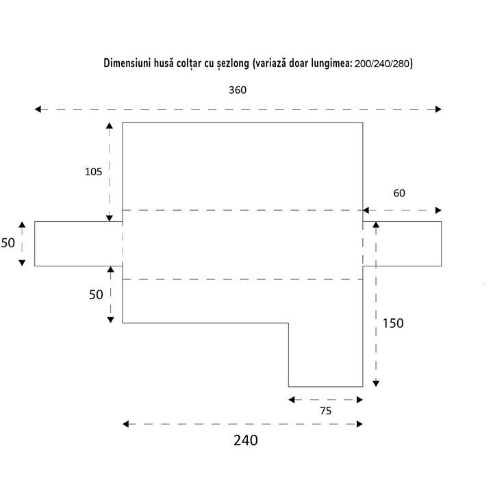 Калъф за диван Sofazip, Дължина 280 см, Кафяв