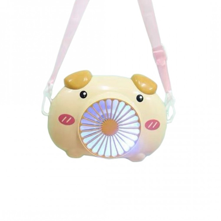 Mini ventilator cu baterie reincarcabila Pig Fan, 8 cm, E152, culoare crem