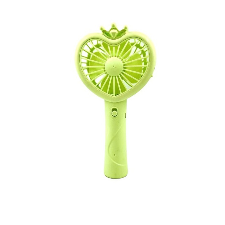USB tölthető mini kézi ventilátor Princess led lámpával, 21,5 cm, zöld színű